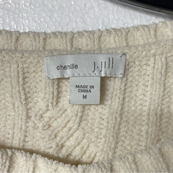 J. Jill Sweater Women M Ivory Cable Knit Crew Neck Chunky Chenille Pullover Soft - Picture 2 of 9